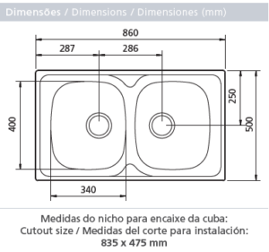 "93808/601 LAVAPLATO SIGMA CUBETA DOBLE 860X500mm"