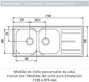 "93905/123 LAVAPLATO MAREA CUBETA DOBLE + ESCURRIDOR PRIME 1160X500 mm"