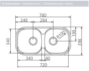 "94032/103 LAVAPLATO ISIS CUBETA DOBLE 780X398mm"