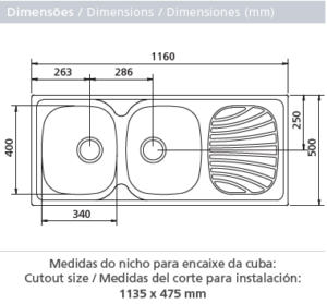 "93105/601 LAVAPLATO RIBON CUBETA DOBLE + ESCURRIDOR DOBLE 1600X550mm"